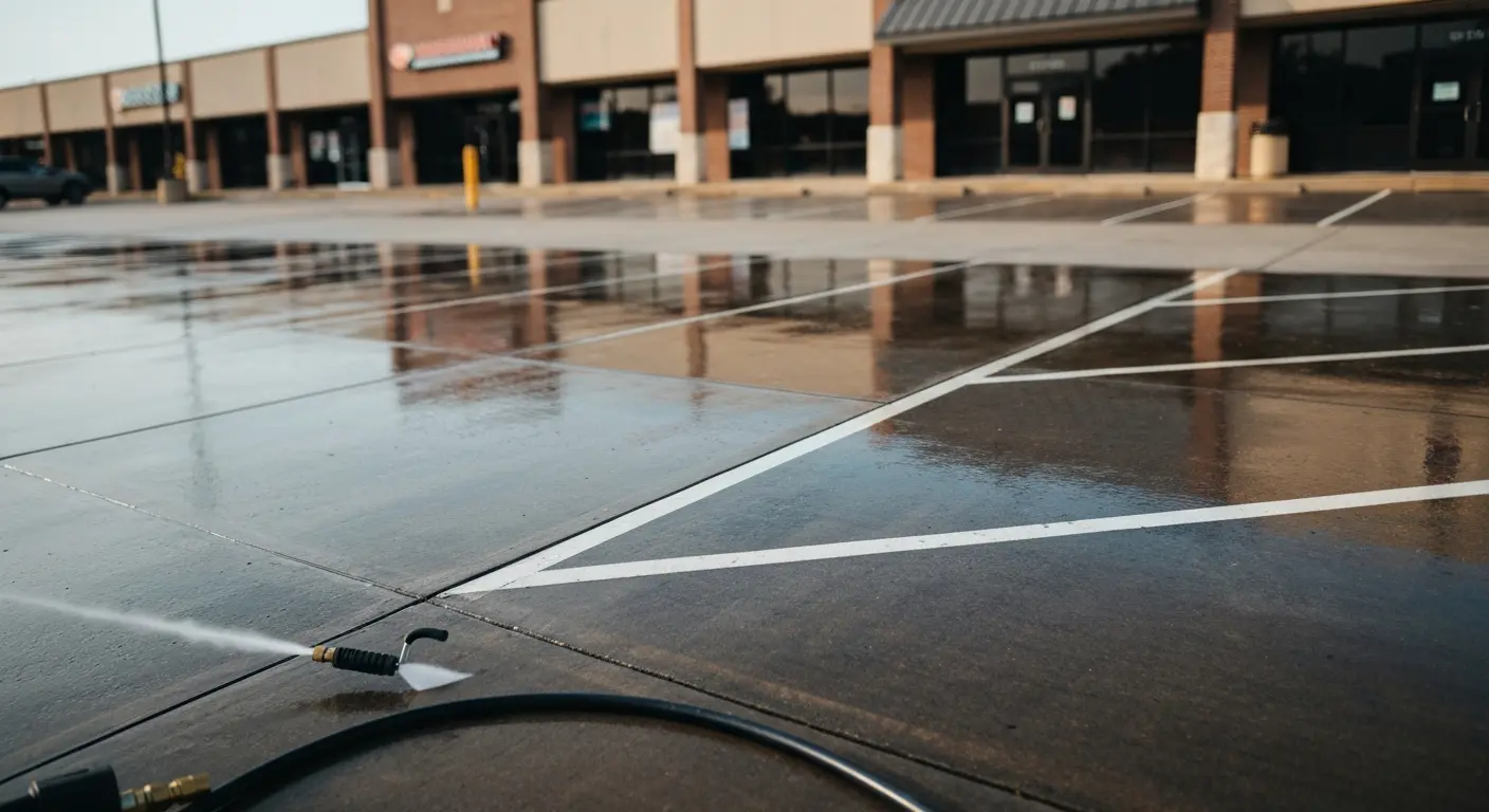 Concrete parking lot pressure washing