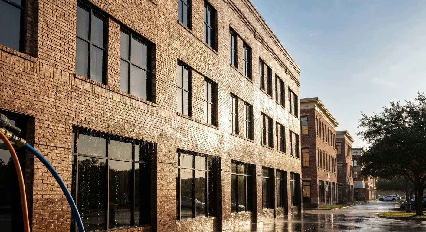 Commercial building exterior pressure washing