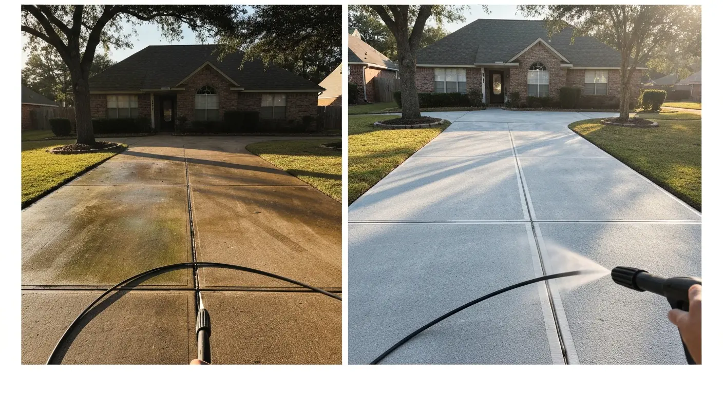 Driveway pressure washing before and after