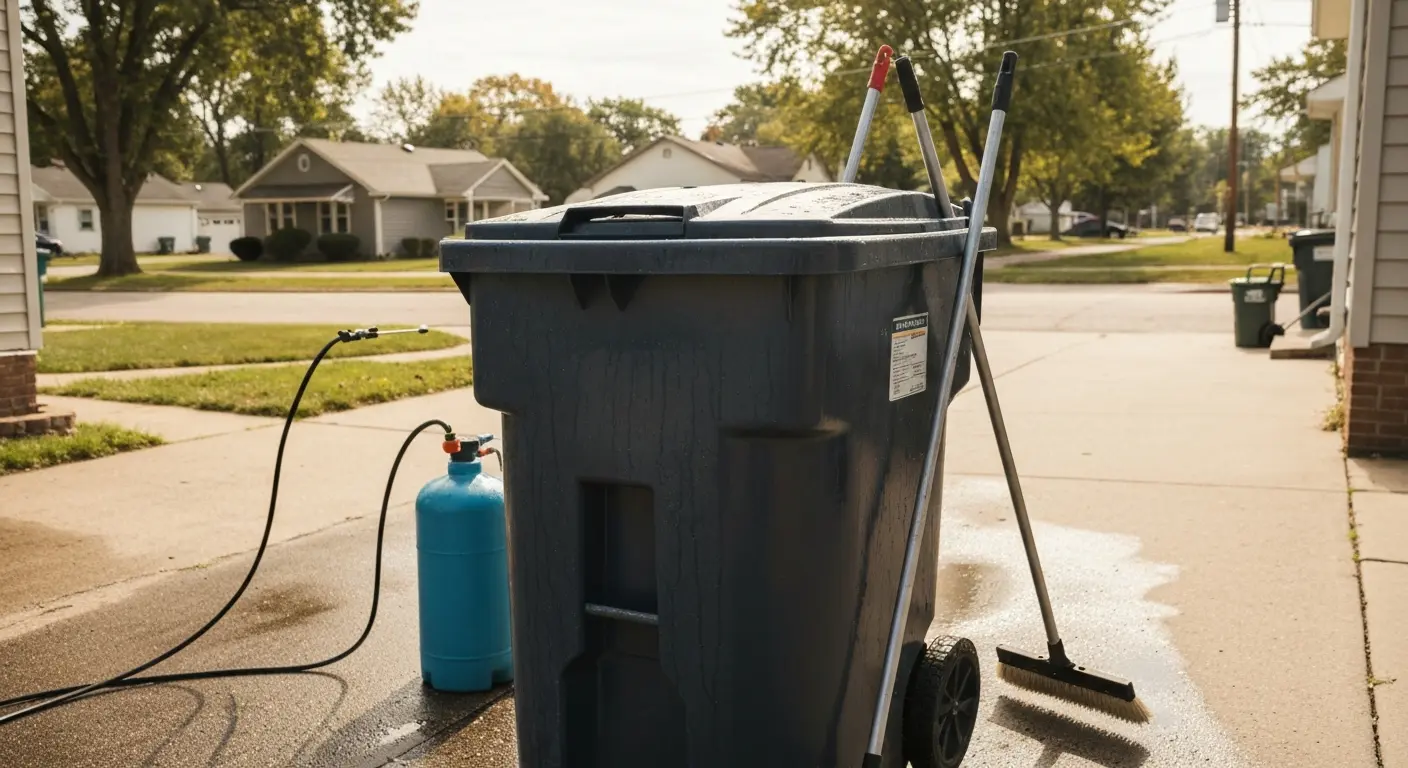 Commercial trash bin cleaning