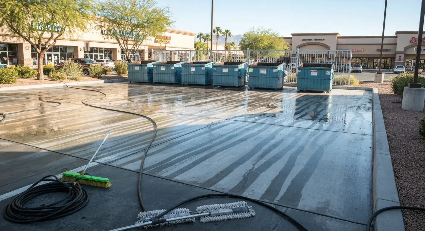 Commercial dumpster pad cleaning