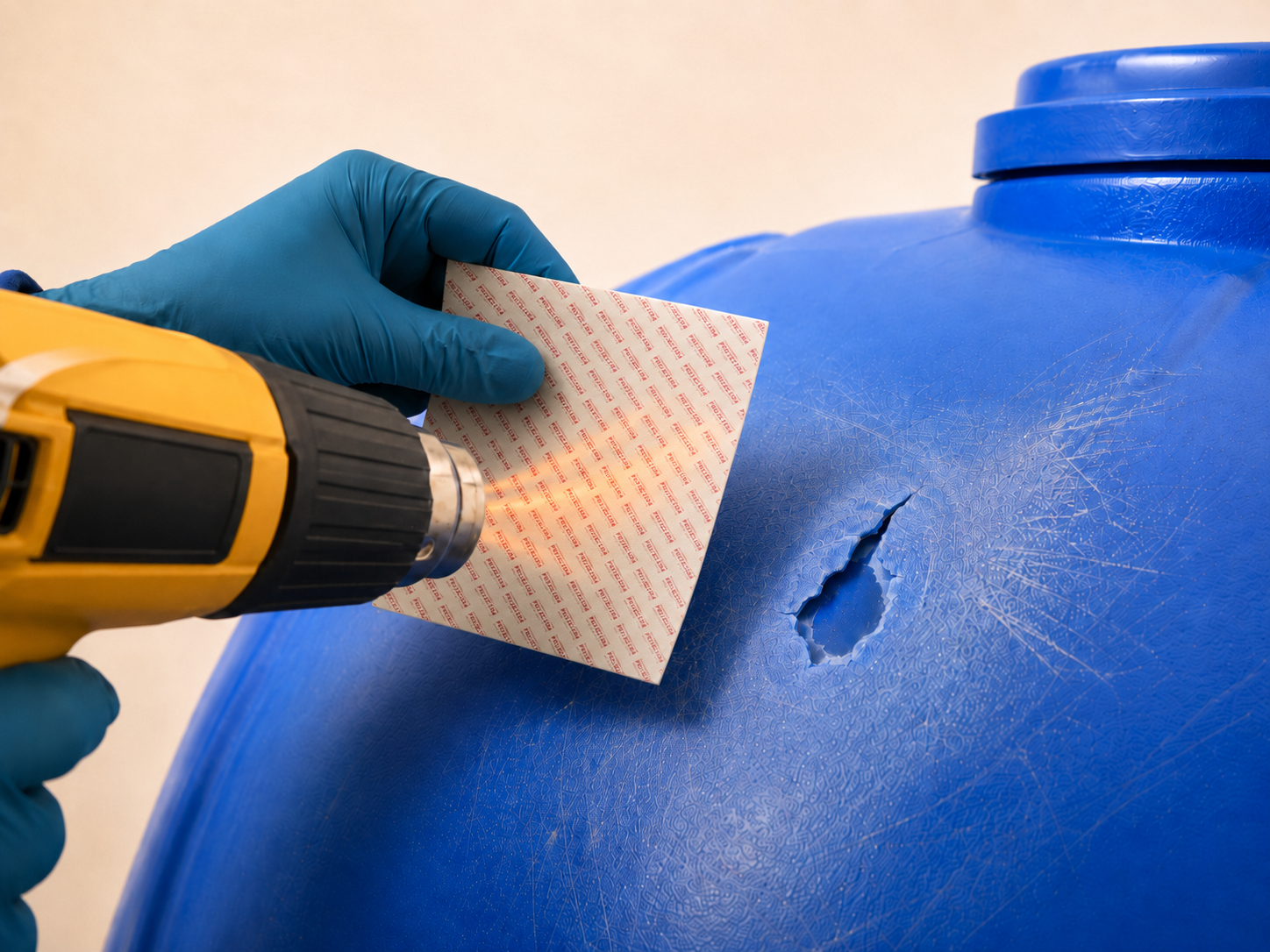 Printed side of the PROTECTOR patch being heated using a safe heating method
