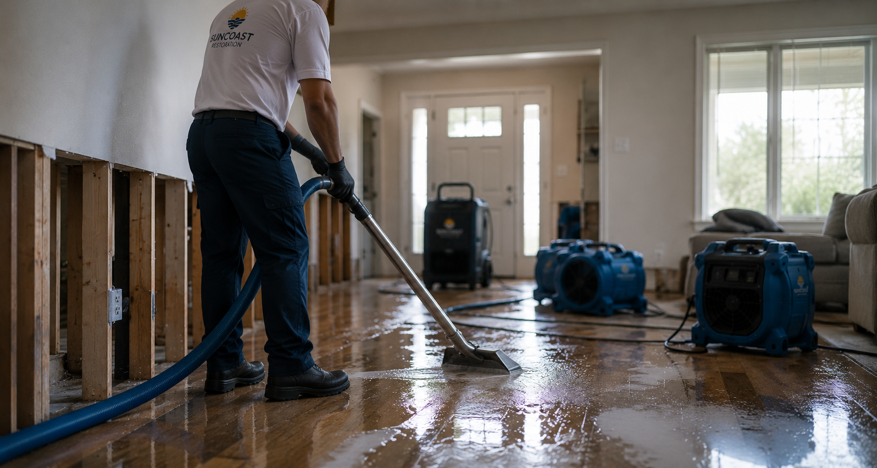 Professional drying equipment operating at a SunCoast Restoration project