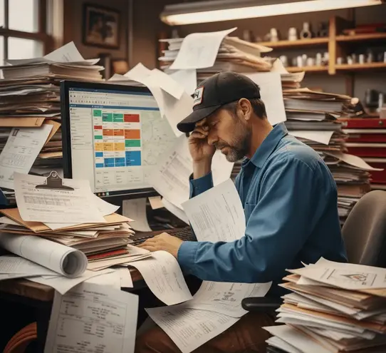 Man overwhelmed by paperwork