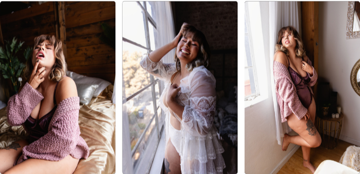A blonde woman in lingerie poses for a boudoir shoot in Indianapolis at Enchanted Moments Artistry