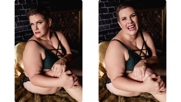 A woman with short hair poses in lingerie in two images for a boudoir shoot at Enchanted Moments Artistry in Indianapolis A woman with short hair poses in lingerie in two images for a boudoir shoot at Enchanted Moments Artistry in Indianapolis