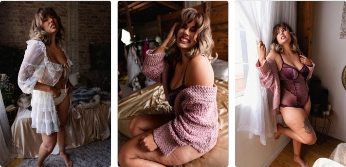 A woman poses in three images for a boudoir shoot at Enchanted Moments Artistry in Indianapolis A woman poses in three images for a boudoir shoot at Enchanted Moments Artistry in Indianapolis