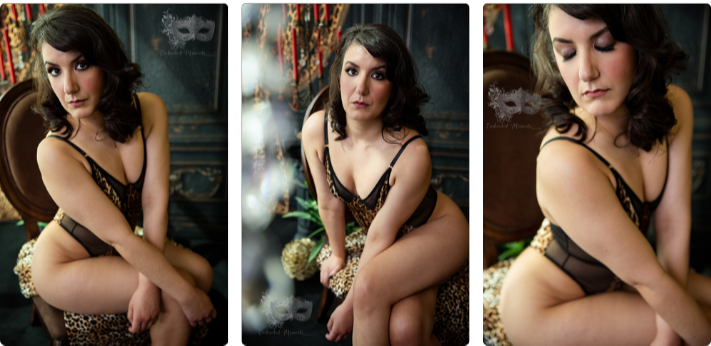 A woman poses in three images for a boudoir shoot at Enchanted Moments Artistry in Indianapolis A woman poses in three images for a boudoir shoot at Enchanted Moments Artistry in Indianapolis
