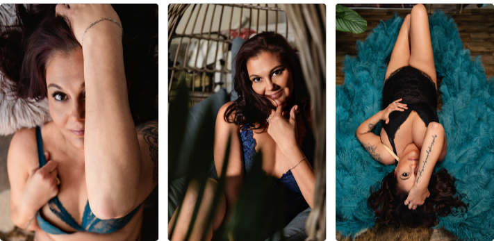A woman poses in three images for a boudoir shoot at Enchanted Moments Artistry in Indianapolis A woman poses in three images for a boudoir shoot at Enchanted Moments Artistry in Indianapolis