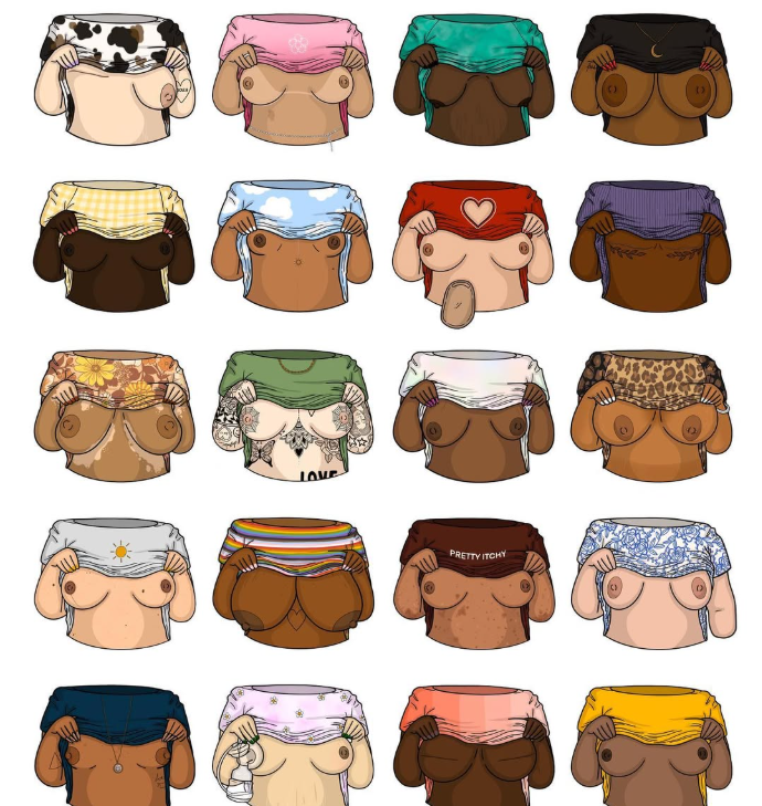 Image created by Erin Blowers of breasts in different shapes, colors, functions, and sizes