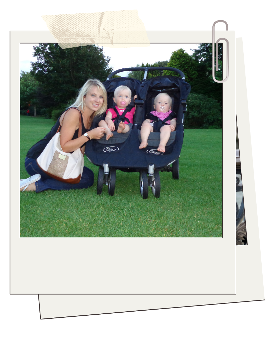 Kristin Morris with her twin daughters as babies