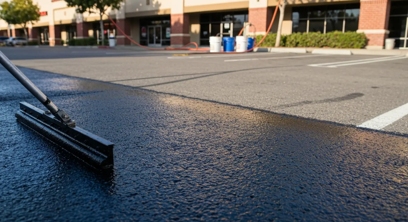 Seal coating being applied to asphalt