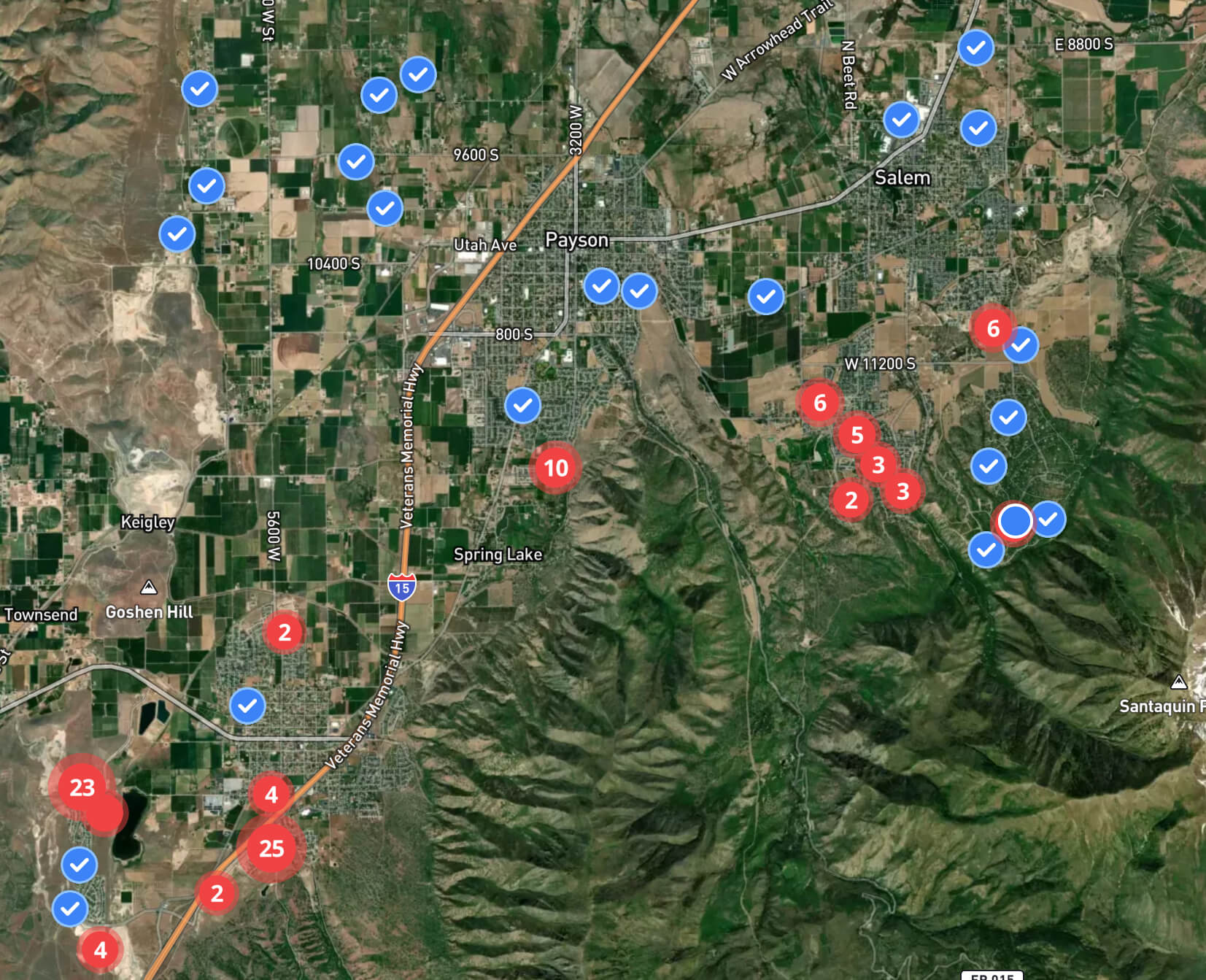 Customer map in Utah County