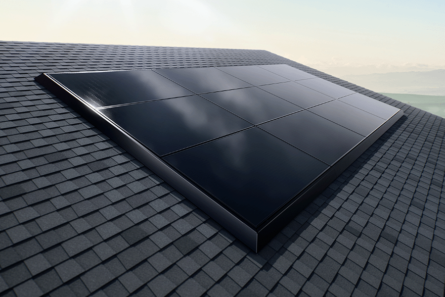New Tesla solar panels installed with extra low profile racking on a shingle roof