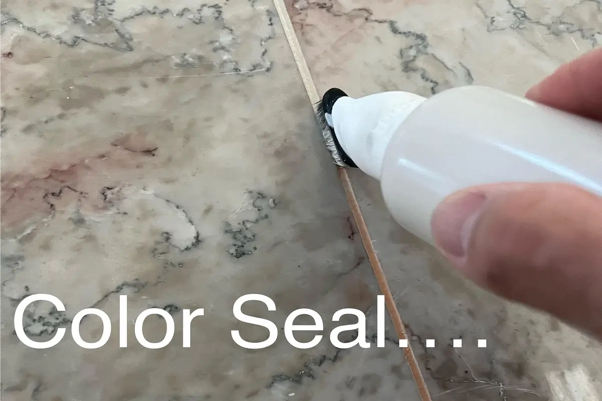 A photorealistic, high-resolution image showing a side-by-side comparison of two real tile floors: on the left, pristine grout lines that have been deep-cleaned, appearing fresh and uniform in color; on the right, grout lines with visibly failing color seal, showing discoloration, patchiness, and areas where the sealant is peeling or missing. The tiles should be neutral in color (beige or light gray) to keep the focus on the grout. Both sections should be clearly labeled for clarity. The setting is a well-lit residential bathroom floor, shot from a top-down angle to emphasize the grout condition, ensuring a clean, professional look suitable for a blog about tile restoration and grout cleaning.