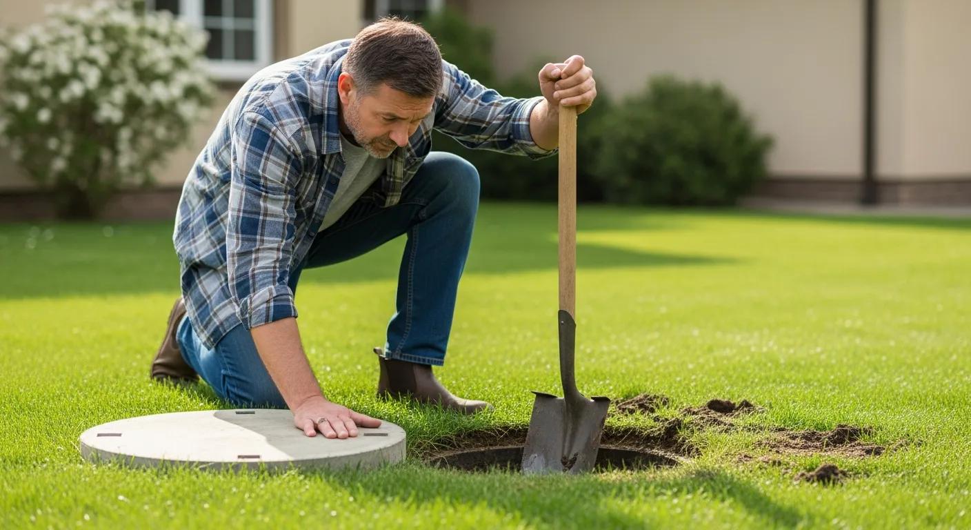 man inspecting a septic system 