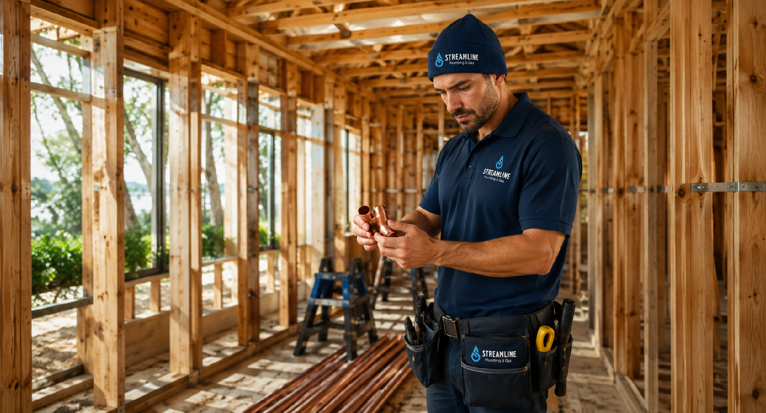 Copper pipework on a construction job