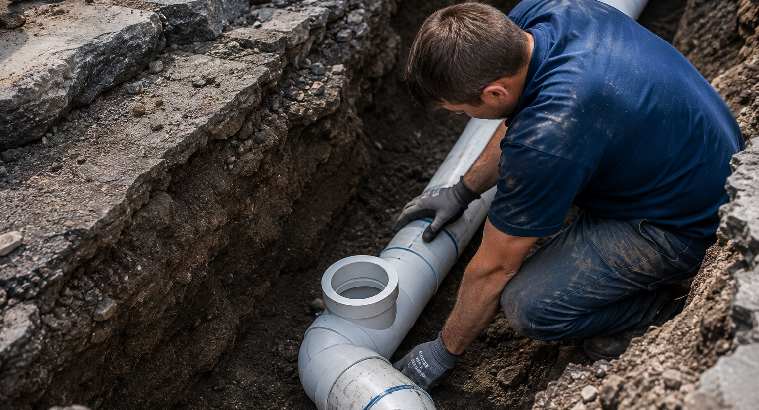 Excavated drainage pipe ready for repair or relining