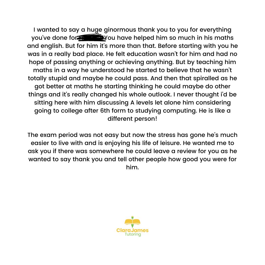 Testimonial for Clara James Tutoring