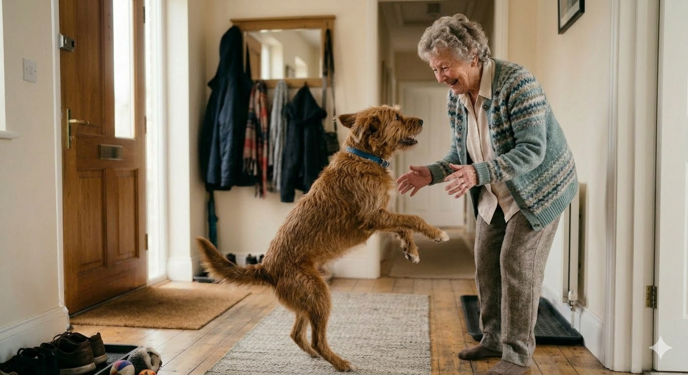 Behaved dog with older lady