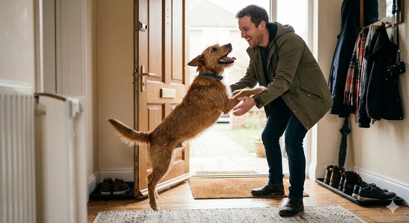 Jumping dog with man