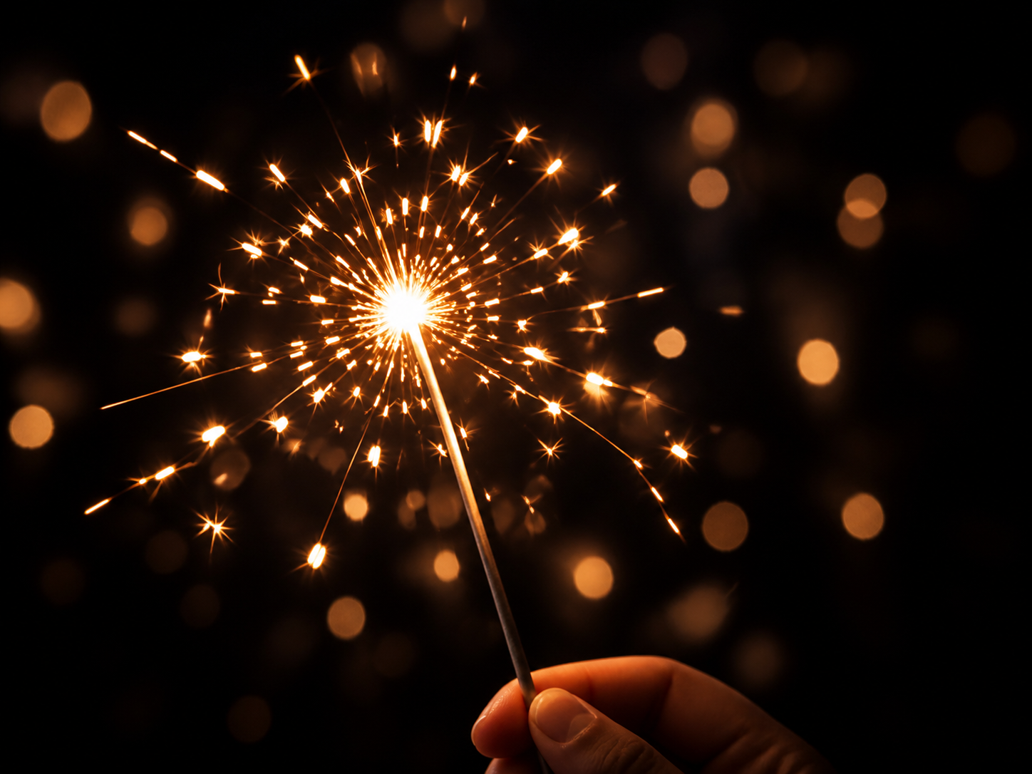 Sparkler glowing against a dark background