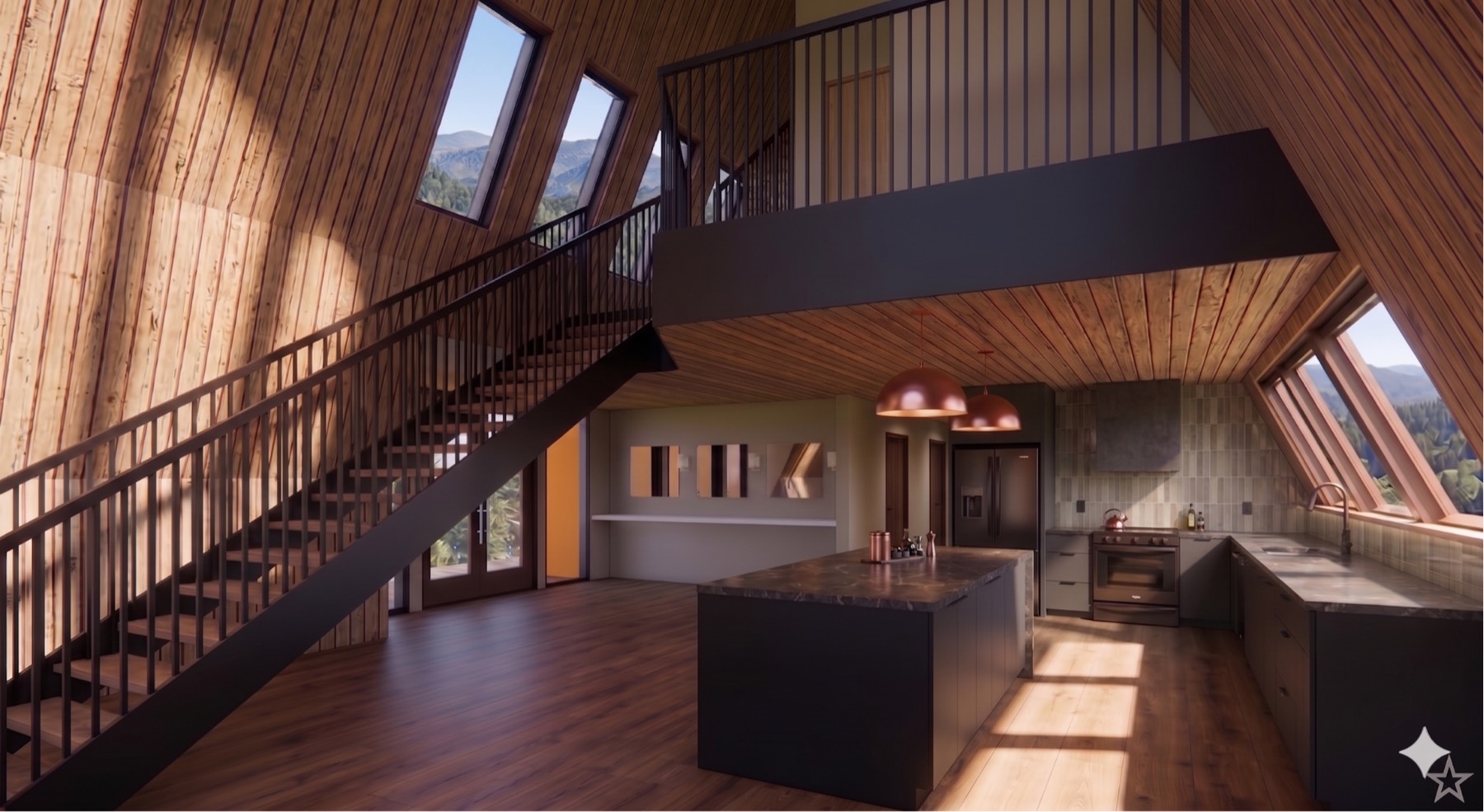 Rendering of a Willow Falls cabin interior