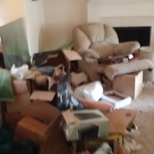 Home before — living room full of belongings