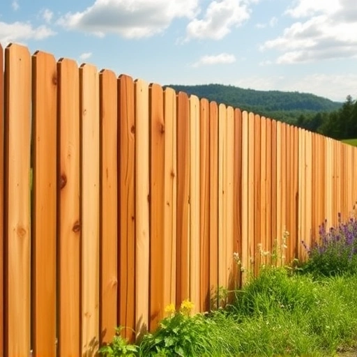 Serene scene in Cohutta GA with a completed cedar wooden fence amidst lush greenery and wildflowers.