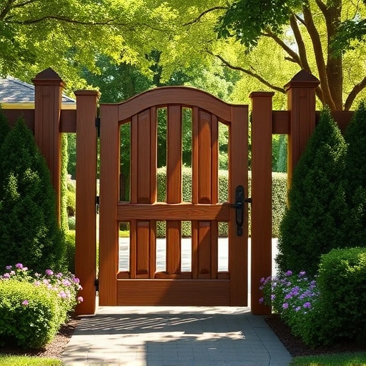 Beautiful wooden gate installation in Cohutta GA, surrounded by vibrant flowers and lush greenery in a serene garden.