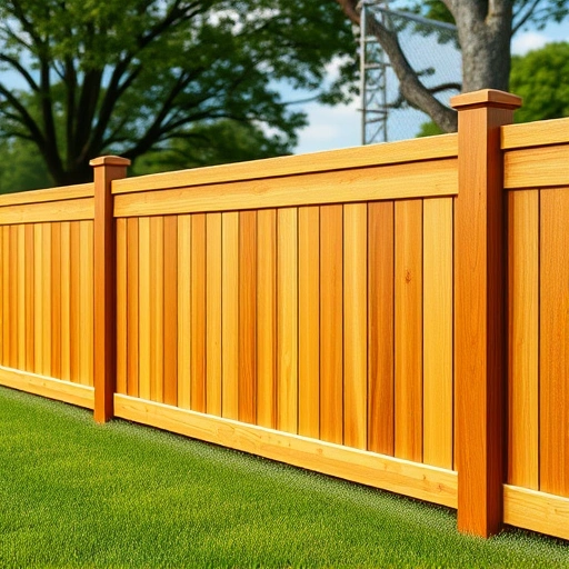 Elegant wooden fence installation in Albertville AL with polished surfaces, lush lawn, and serene natural setting.