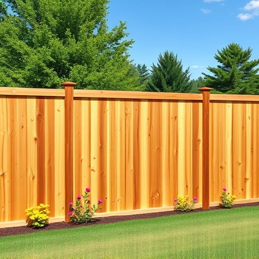 Completed wooden fence installation in Chickamauga GA surrounding a manicured yard with lush trees and flowers.