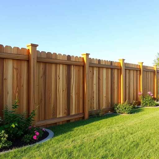 Completed wooden fence installation in Rainsville AL, showcasing natural wood grain and lush greenery in a sunny setting.