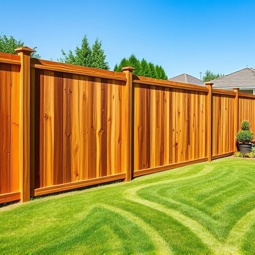 Completed wooden privacy fence in Jasper GA surrounded by green grass and a colorful garden in a serene backyard.