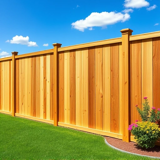 Completed wooden fence installation in Trenton GA with polished edges and vibrant garden backdrop.