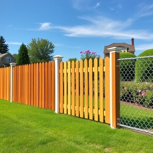 Fencing installation in Henagar, AL featuring wooden, vinyl, and chain-link styles amid lush grass and a clear sky.