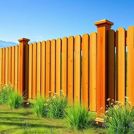 Beautiful wooden fence installation in Cohutta GA surrounded by green grass and wildflowers under a clear blue sky.