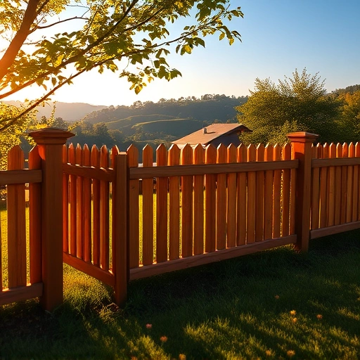 Beautiful wooden fence installation in Ellijay GA, surrounded by nature with warm sunlight and rolling hills.