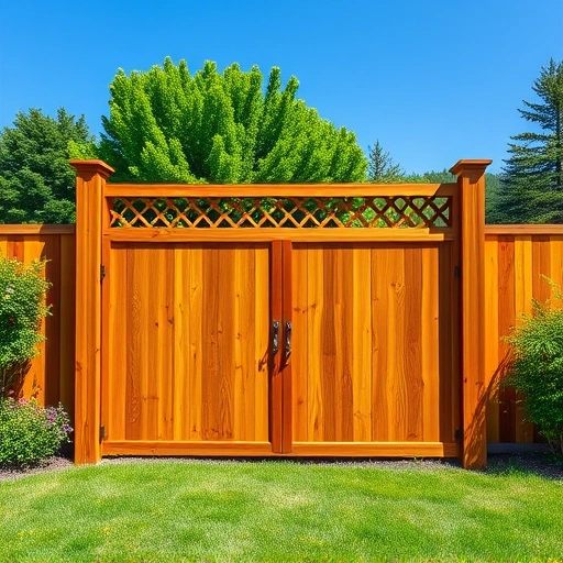 Beautiful wooden fence installation in Ellijay GA, surrounded by lush greenery and vibrant flowers under a blue sky.