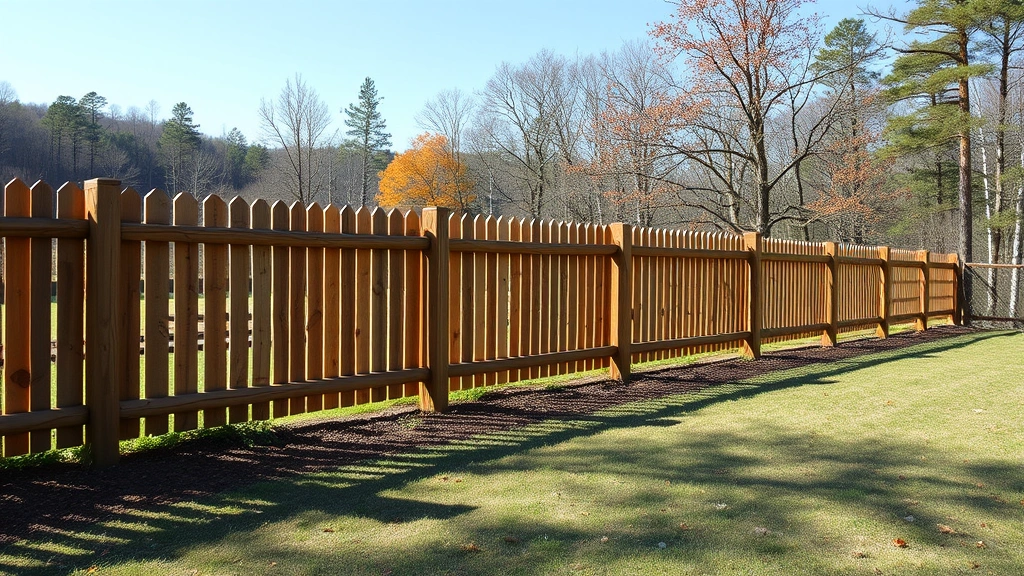Fencing in Ellijay, GA with lush greenery and a clear blue sky in the background.