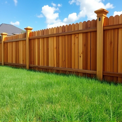 Wooden fence installation in Dalton GA with detailed craftsmanship, lush grass, and a serene suburban backdrop.