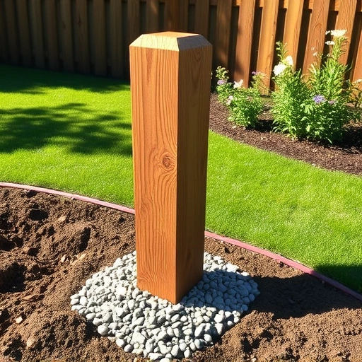 Sturdy wooden fence post replacement in Cohutta GA, showcasing craftsmanship with vibrant grass and blooming wildflowers.