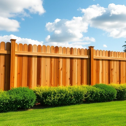Beautiful wooden fence installation in Attalla AL, showcasing cedar craftsmanship with lush lawn and blue sky.