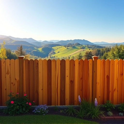 Beautiful wooden fence installation in Lookout Mountain GA, surrounded by vibrant plants and scenic hills.