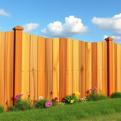 Beautifully crafted wooden fence in Cohutta GA, set against lush lawn and blue sky with fluffy clouds.