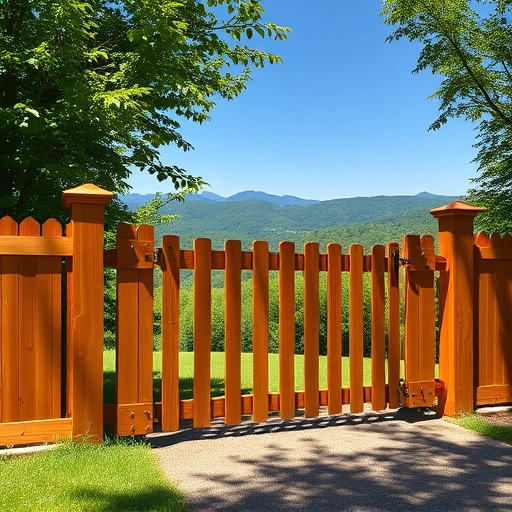 Beautiful wooden fence installation in Lookout Mountain GA blending with green trees and hills under a clear sky.