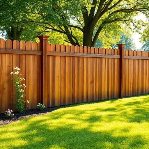 Perfectly crafted wooden fence in Collinsville AL with lush lawn and blooming flowers under soft sunlight.
