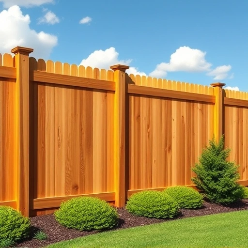 Completed wooden privacy fence in Adairsville GA, showcasing craftsmanship amidst vibrant greenery and blue sky.