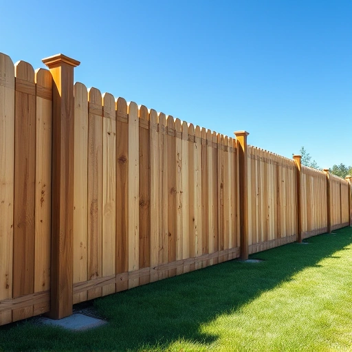 Completed wooden fencing installation in Fort Oglethorpe GA under a clear blue sky with lush green grass.