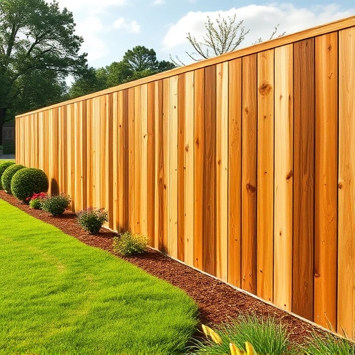 Completed wooden fence installation in Jasper GA with manicured lawn, vibrant flowers, and serene suburban background.